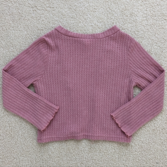 Girls Dusty Rose Waffle Knit Open Front Cardigan (Size 6Y) - Picture 3 of 3